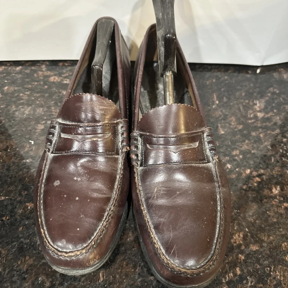 Vintage Brown Leather Penny Loafers Mens 10.5D Comfort Slip On Dress Shoes